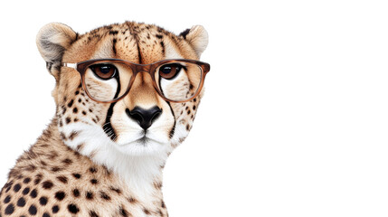 Cheetah wearing eyeglasses on transparent background
