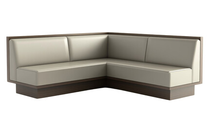 Modern beige corner sofa with wooden frame on transparent background