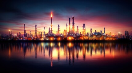 Obraz premium Colorful Industrial Cityscape Sunset Reflection