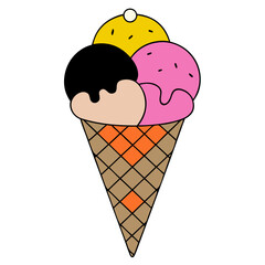 Ice Cream Cone Icon Vector Illustration - Sweet Dessert Outline Design for Graphics and Logo