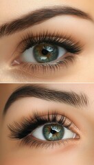 Obraz premium Close-up showcasing the transformative effect of eyelash extensions. Notice the difference in volume and length between the before and after.
