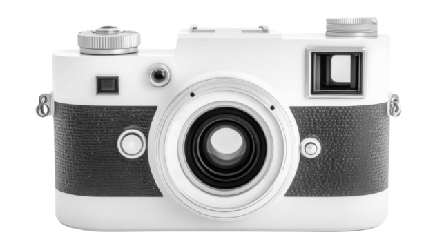 White vintage analog camera isolated on transparent background
