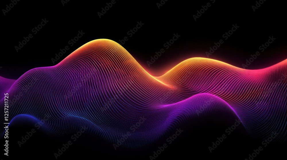 Poster abstract wavy lines flow across black background illuminated brightly