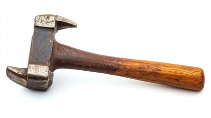 Rusty double-headed hammer on white.  Isolated tool for crafts