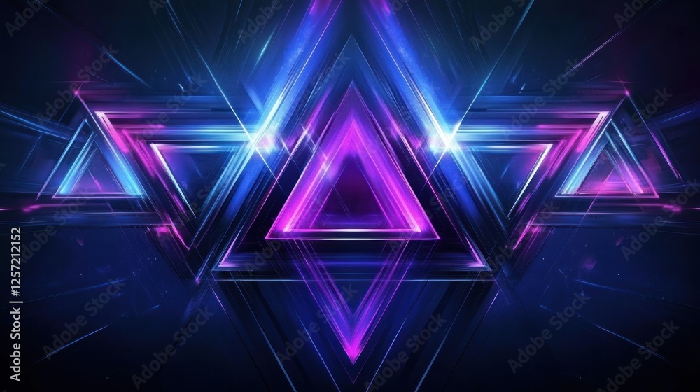 Poster Neon triangles form a symmetrical glowing abstract pattern