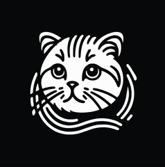 Monochrome Cat Front Face Design Logo Style Vector Illustration Silhouette on White Background for Tattoo Photo Overlays T-shirt Print Flyer Poster Design
