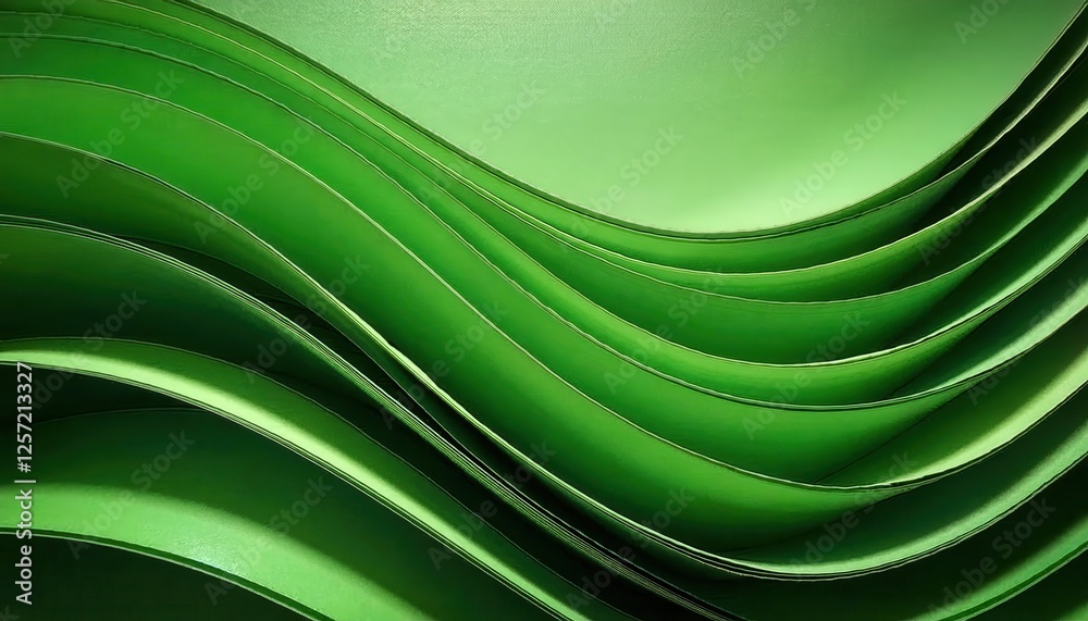 Leinwandbilder curved green paper layers forming abstract wave pattern for modern graphic design and eco-themed vis