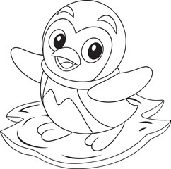 Adorable Cartoon Penguin on Ice Floe, Winter Animal Illustration