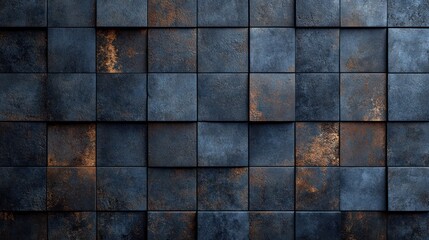 Dark Blue Metal Cubes Wall Texture Background