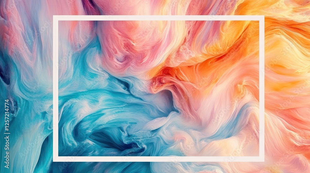 Poster an abstract painting featuring swirls of color inside white frame