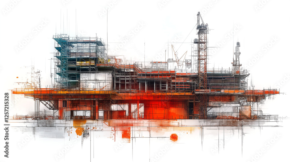 Poster abstract background architectural drawing of building construction with sketch lines . generative ai