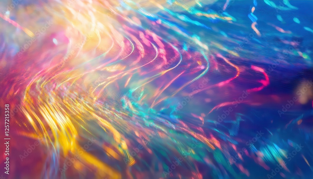 Poster iridescent abstract light refraction with vibrant neon colors, futuristic wave texture for digital a