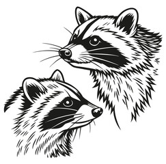 cute two Raccoons outline: black and white symbol design elegant logo premium luxury brand identity icon silhouette vector image drawing for t-shirt prints