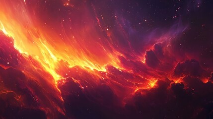 Fiery cosmic nebula shines brightly amidst dark outer space