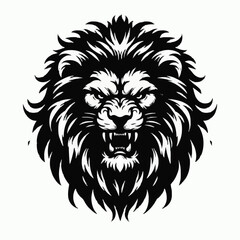Monochrome Angry Lion Front Face Design Logo Style Vector Illustration Silhouette on White Background for Tattoo Photo Overlays T-shirt Print Flyer Poster Design