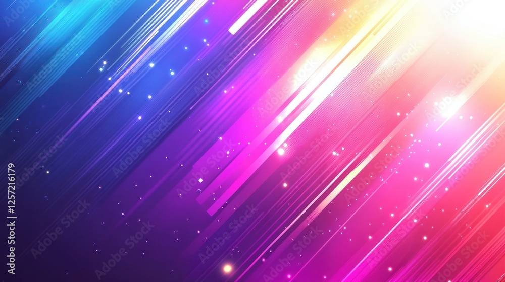 Poster Colorful gradient background with diagonal lines and sparkling particles