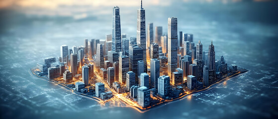 Naklejka premium Aerial city lightscape, island metropolis