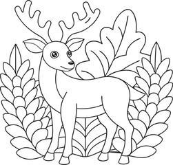 Adorable Cartoon Deer Coloring Page Nature Forest Animal Wildlife