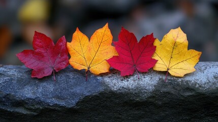 Colorful Autumn Maple Leaves on Stone Wall