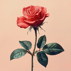 Mockup Elegant Single Rose Petal Blossom on Soft Pink Background Symbolizing Love Beauty and Romance in a Minimalist Floral Composition Ideal for Decoration Valentine"s Day