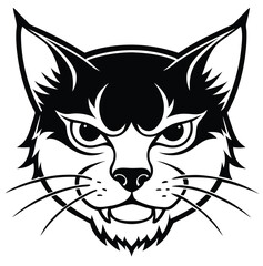 Monochrome Angry Cat Front Face Design Logo Style Vector Illustration Silhouette on White Background for Tattoo Photo Overlays T-shirt Print Flyer Poster Design