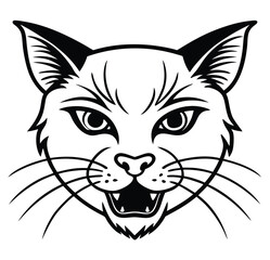 Monochrome Angry Cat Front Face Design Logo Style Vector Illustration Silhouette on White Background for Tattoo Photo Overlays T-shirt Print Flyer Poster Design