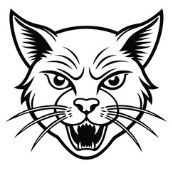 Monochrome Angry Cat Front Face Design Logo Style Vector Illustration Silhouette on White Background for Tattoo Photo Overlays T-shirt Print Flyer Poster Design