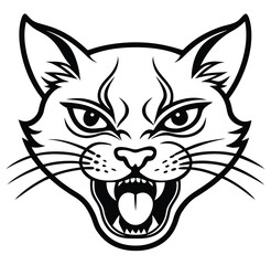 Monochrome Angry Cat Front Face Design Logo Style Vector Illustration Silhouette on White Background for Tattoo Photo Overlays T-shirt Print Flyer Poster Design