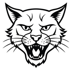 Monochrome Angry Cat Front Face Design Logo Style Vector Illustration Silhouette on White Background for Tattoo Photo Overlays T-shirt Print Flyer Poster Design