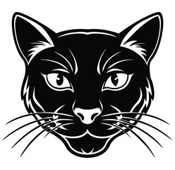 Monochrome Cat Front Face Design Logo Style Vector Illustration Silhouette on White Background for Tattoo Photo Overlays T-shirt Print Flyer Poster Design