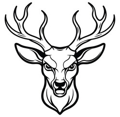 Naklejka premium Monochrome Reindeer Front Face Design Logo Style Vector Illustration Silhouette on White Background for Tattoo Photo Overlays T-shirt Print Flyer Poster Design