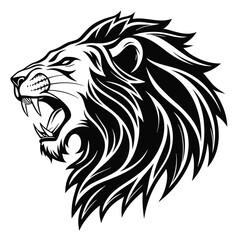 Monochrome Roaring Lion Side Face Design Logo Style Vector Illustration Silhouette on White Background for Tattoo Photo Overlays T-shirt Print Flyer Poster Design