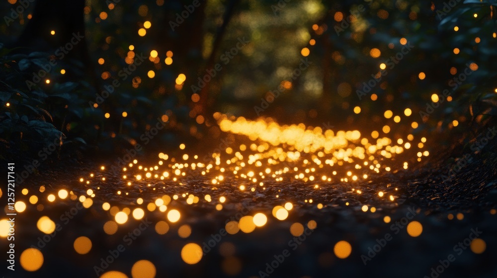 Aufkleber a magical forest path illuminated by glowing orbs of light