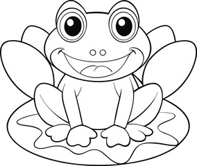 Happy Cartoon Frog Sitting on a Lily Pad Coloring Page