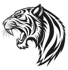 Monochrome Roaring Tiger Side Face Design Logo Style Vector Illustration Silhouette on White Background for Tattoo Photo Overlays T-shirt Print Flyer Poster Design