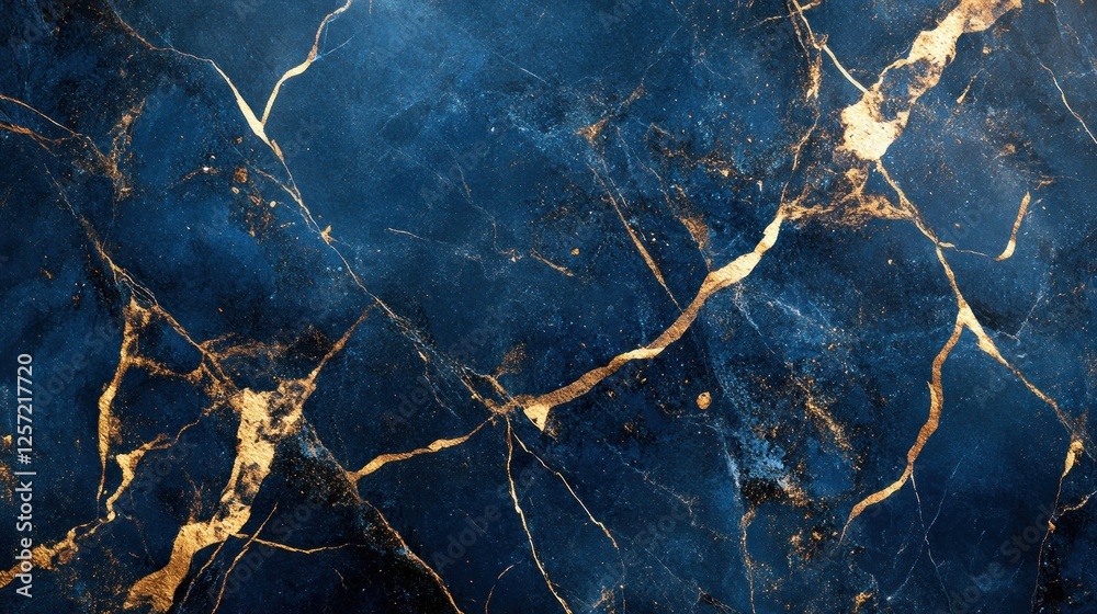 Poster deep blue background with gold veining in a marble pattern