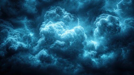 Fototapeta premium Dramatic storm clouds illuminated by lightning, creating a moody atmosphere over a dark sky
