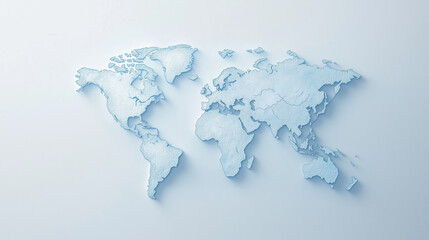 World Map Abstract: An abstract world map design featuring a paper cut effect in cool tones. The 3D-like texture creates a modern and sophisticated feel.