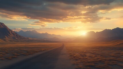 Majestic Sunset Over Mountain Range Road Trip Scenic Landscape Photography