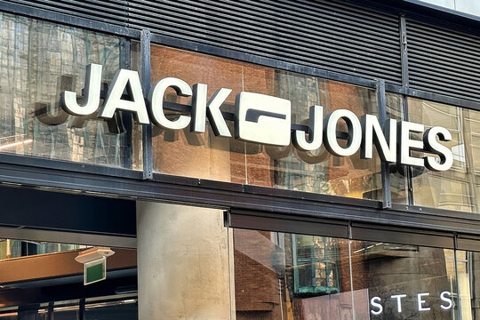 The Hague, netherlands - january 23 2023: store front and sign of a store of the danish jack and jones clothing and fashion chain