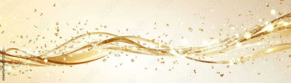 Aufkleber Golden shimmering abstract waves and confetti float across the canvas