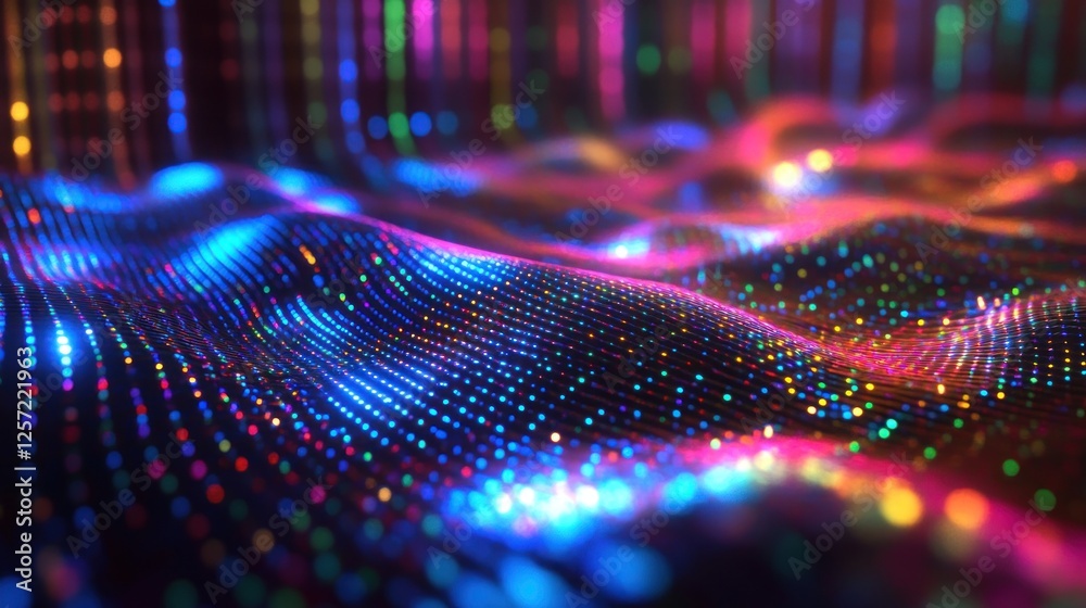 Poster abstract landscape of vibrant colorful dots and vertical lines