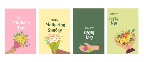 Mother's day greeting card collection with floral designs in various styles.