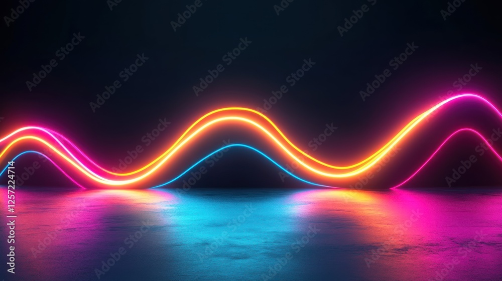 Poster Neon light waves create a vibrant and colorful abstract design