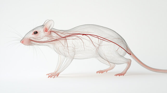 Translucent Rat Anatomy:  A detailed, artistic rendering of a rat's circulatory system, showcasing the intricate network of blood vessels against a subtle background.
