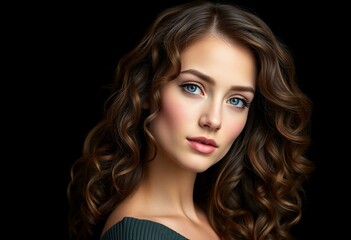 Naklejka premium Photorealistic female portrait on black background