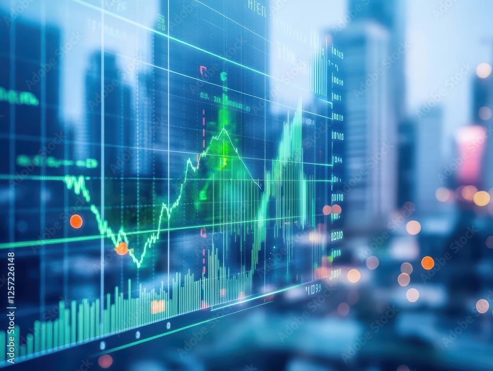 Poster Stock market trading chart displayed on a computer screen with graphs and data analysis for investors