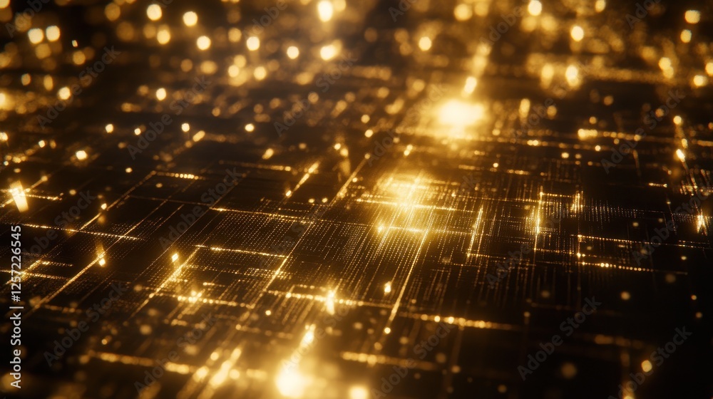 Poster golden illuminated network creates a sense of complex connectivity