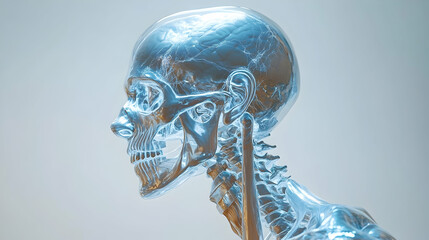 3D Illustration Glass Skull and Spine Anatomy
