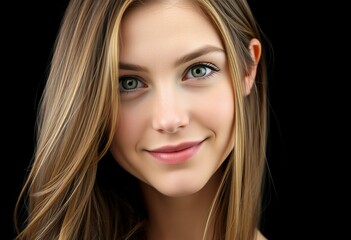 Naklejka premium Female portrait with long hair on black background